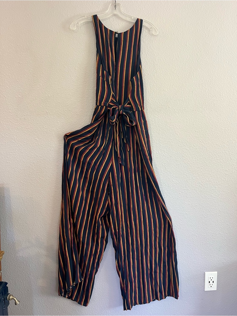 Anthropology Pinstriped Navy Wide-Leg Jumpsuit